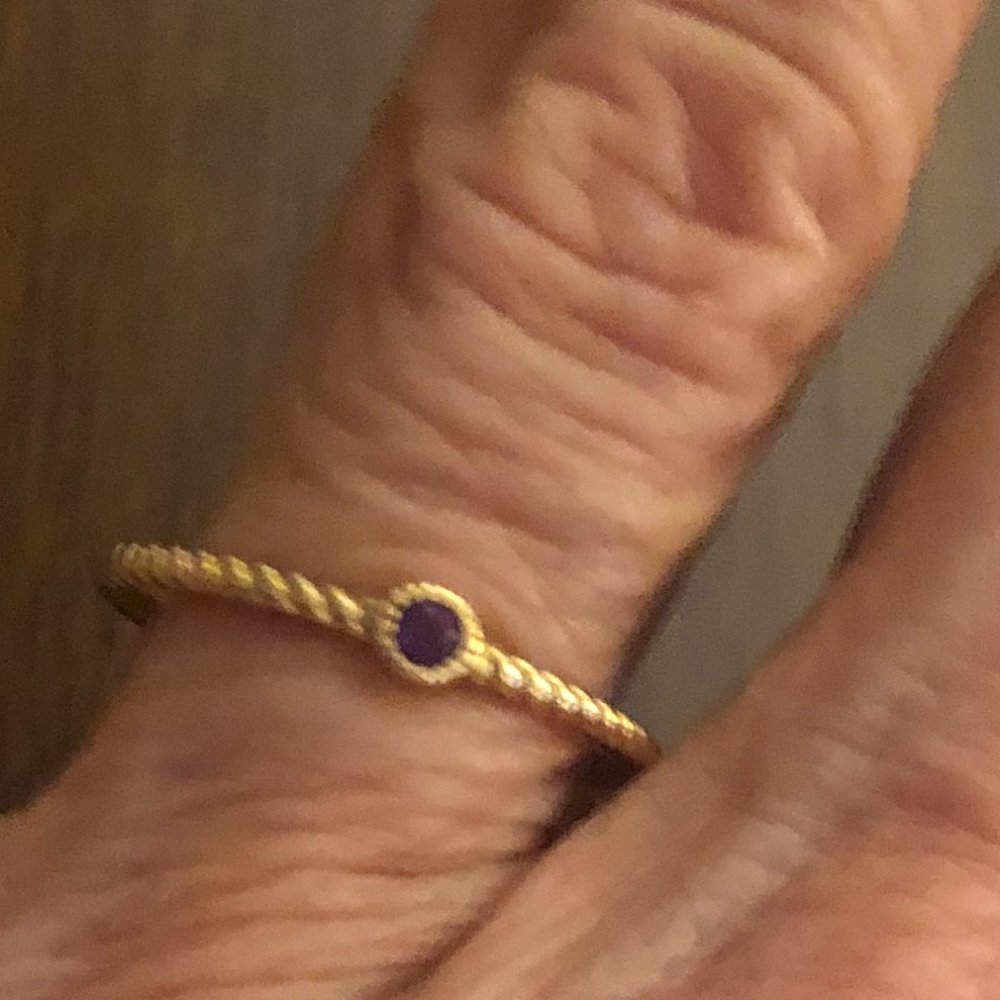 14K Yellow Gold Gemstone Amethyst Birthstone (February) Twist Band Ring Size 7